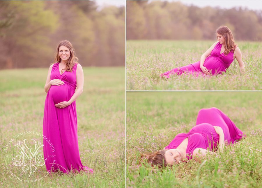 Spring maternity photography in a farm field in Athens, GA area.