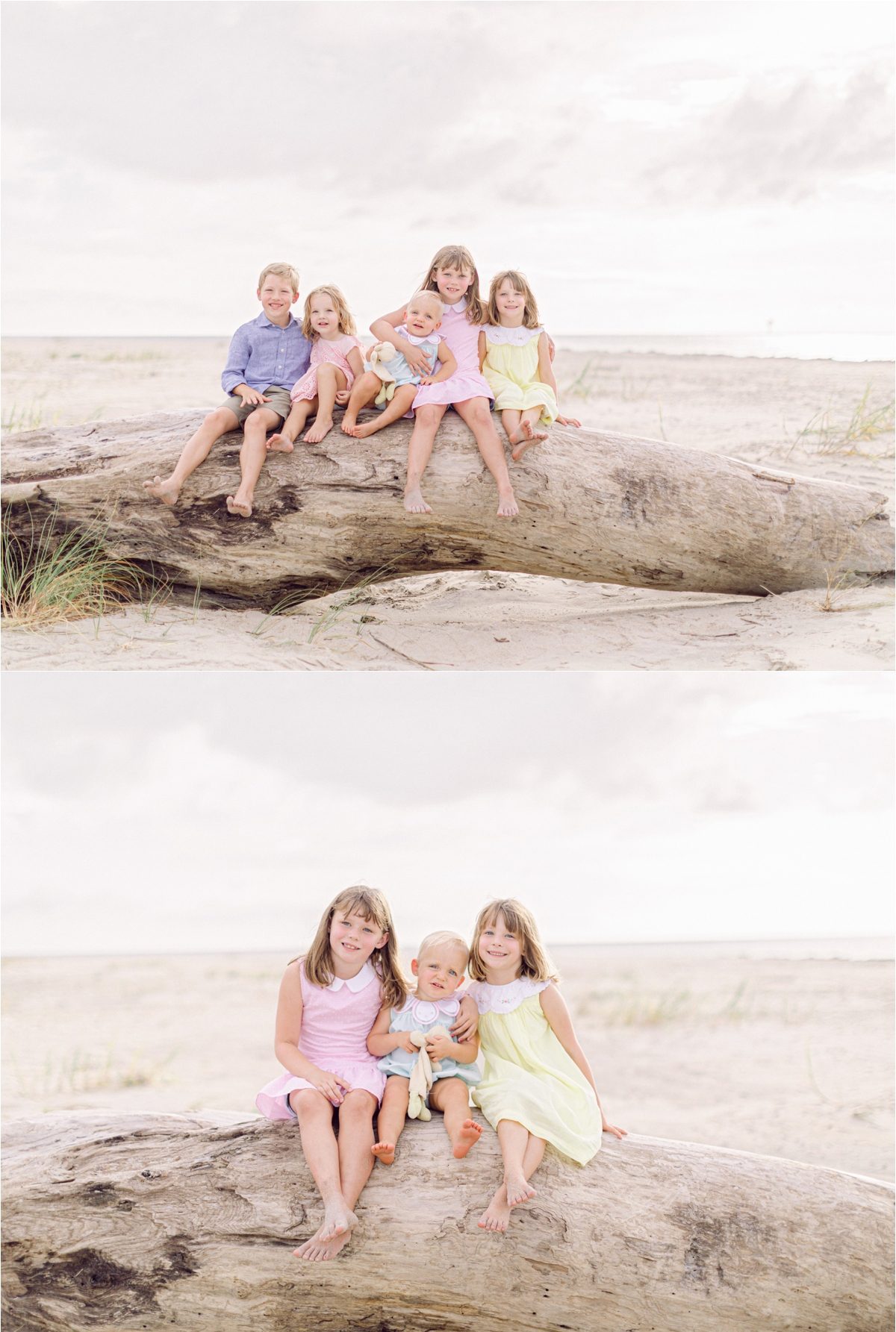 Cousins Summer family photos at beach at Bald Head Island, NC