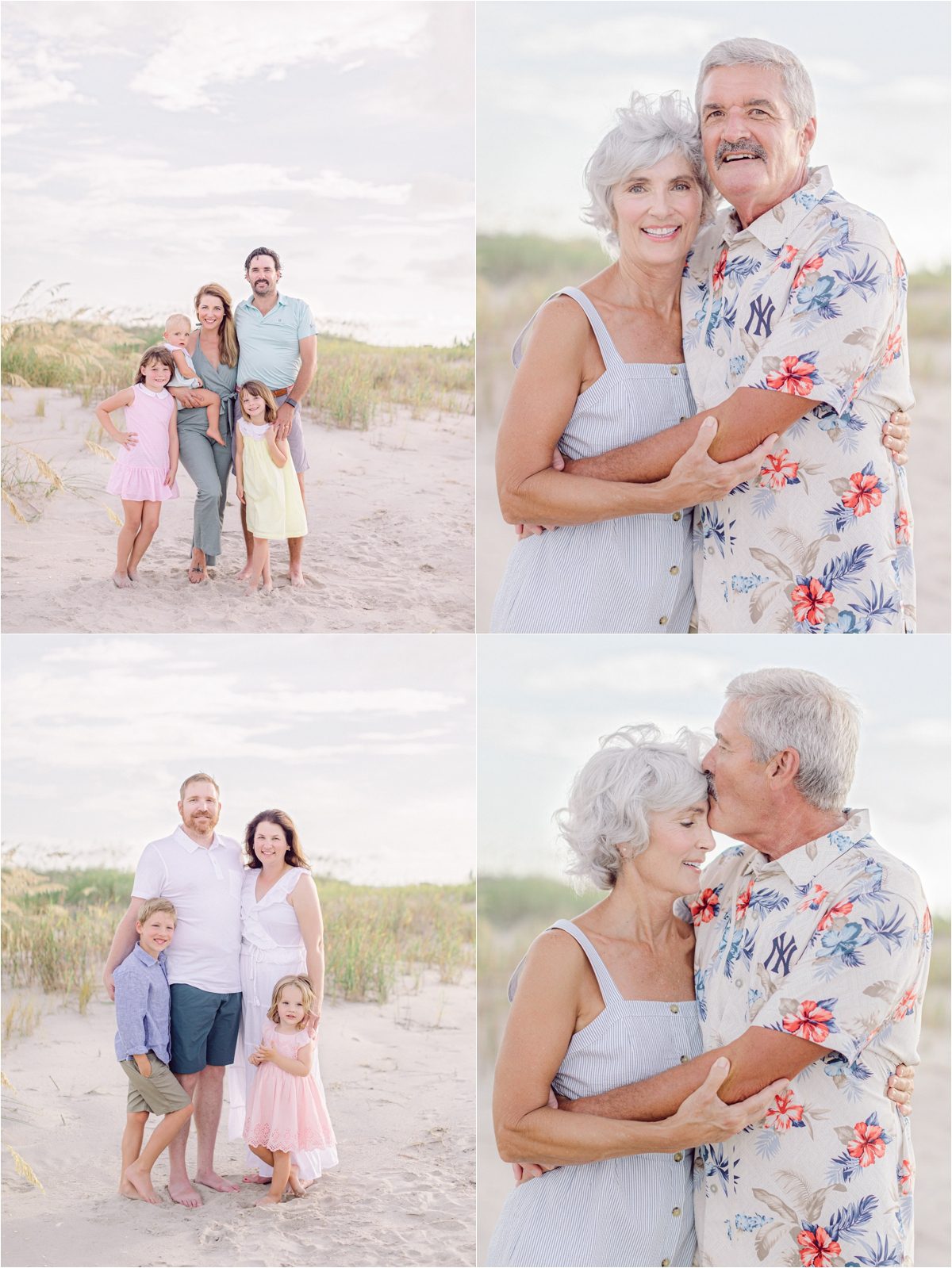 Grandparents and children summer family photos at Bald Head Island beach.