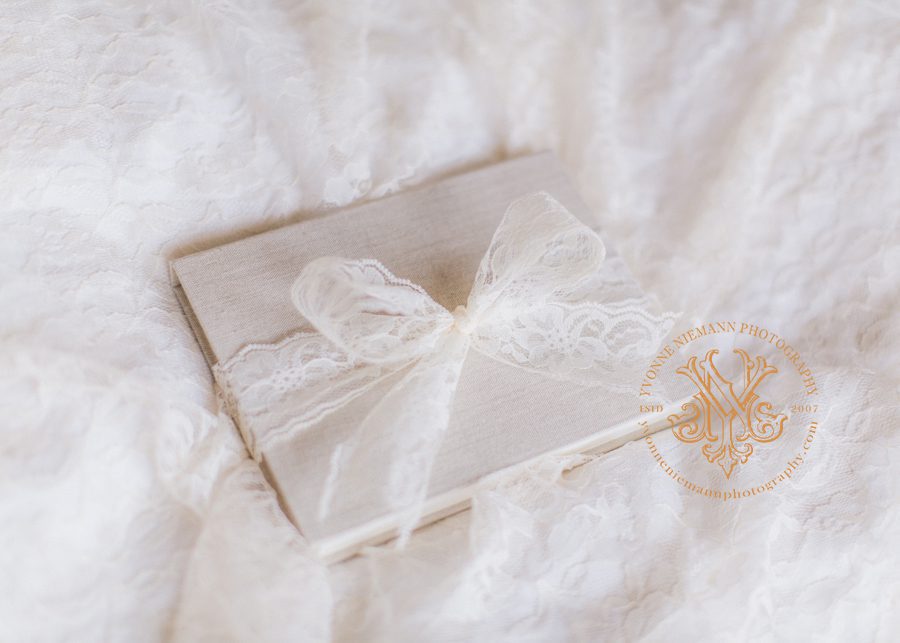 Cypress matted folio with lace offered by Athens, GA family photographer, Yvonne Niemann.