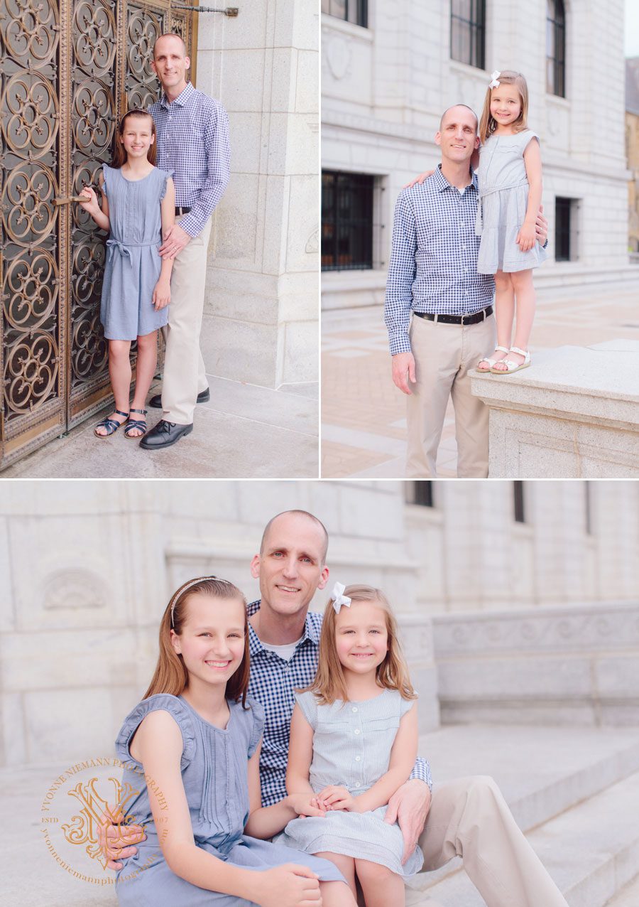 Photos of father with daughters in St. Louis.