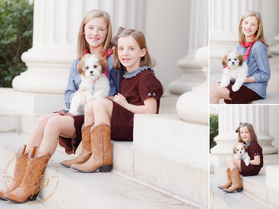 Sibling photos of sisters with their puppy in Athens, GA.