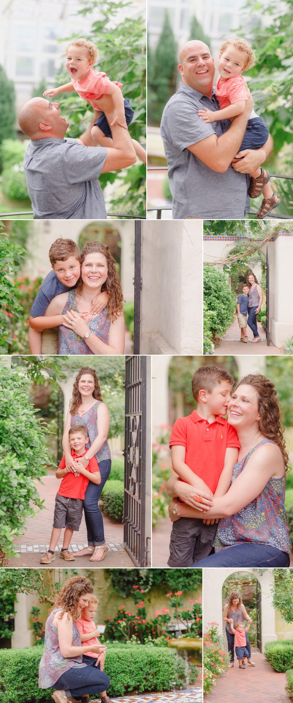 Lifestyle photography of a family in St. Louis at Botanical Gardens.