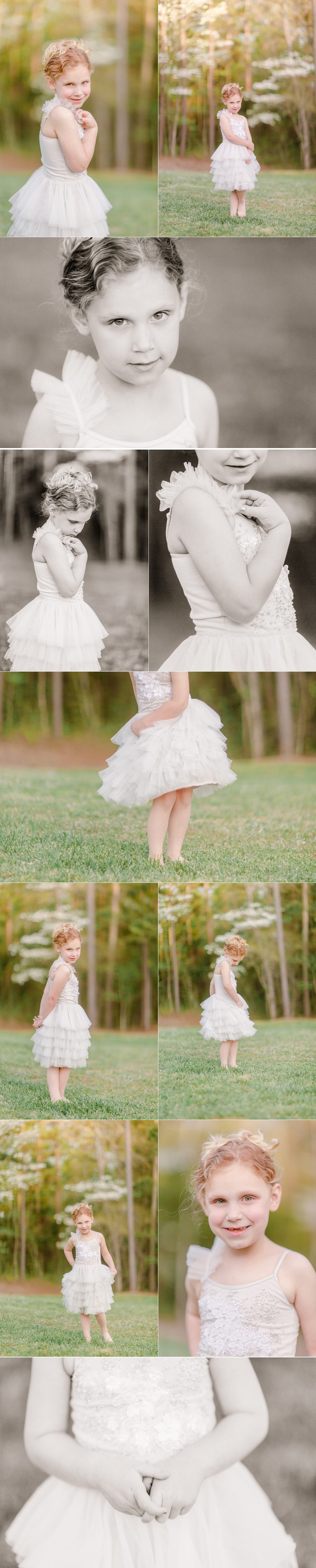 Professional child photography in Oconee County, GA surrounded by dogwood trees.