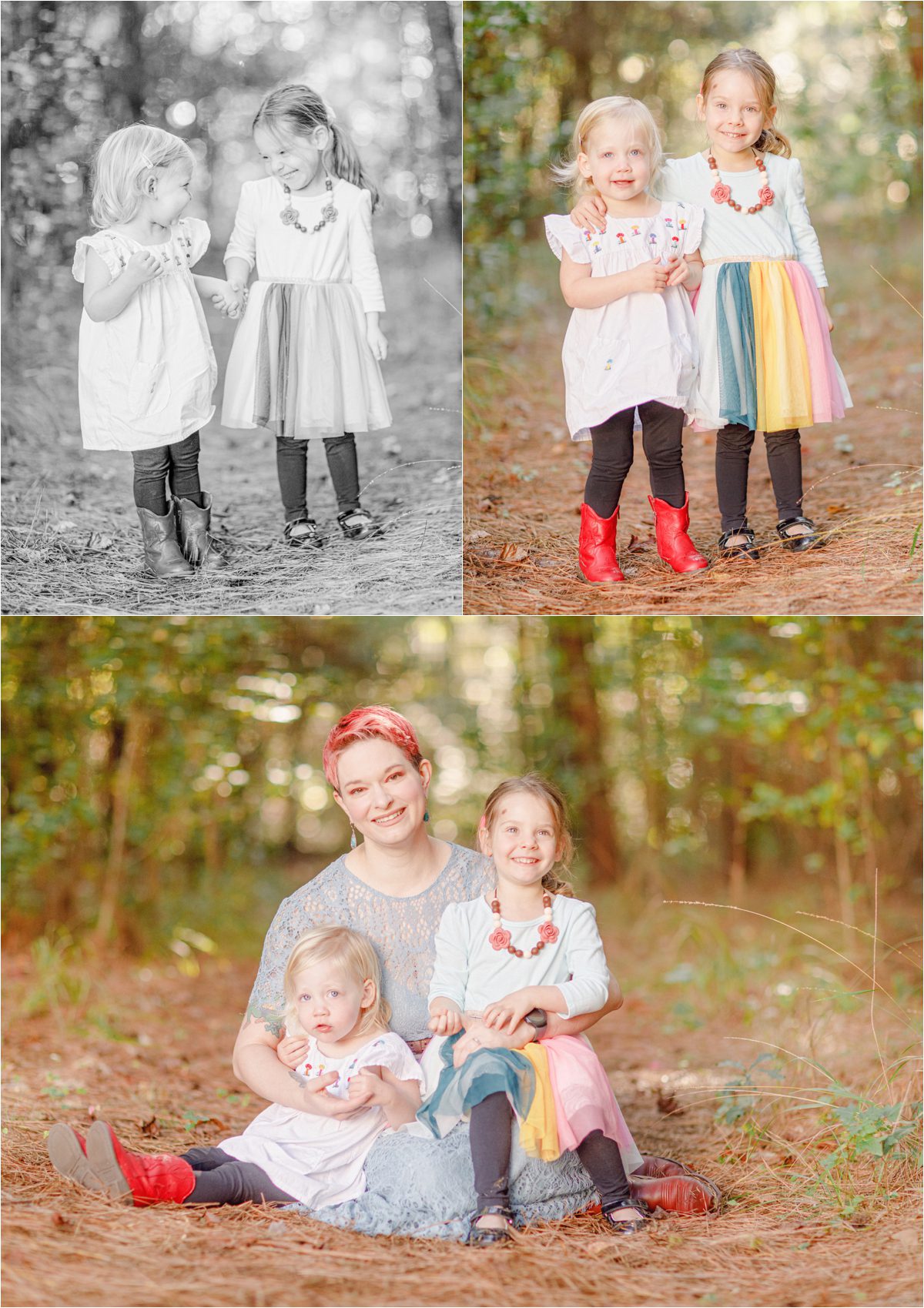 Family family photo of sisters in woods of Oconee County, GA