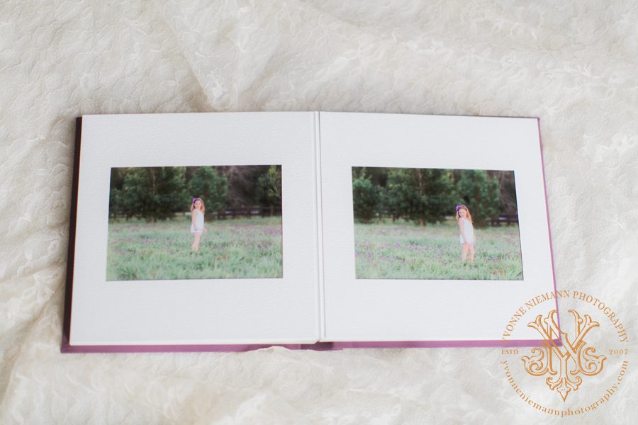 Inside spread of fine art matted album offered by Athens, GA children's photographer, Yvonne Niemann Photography.