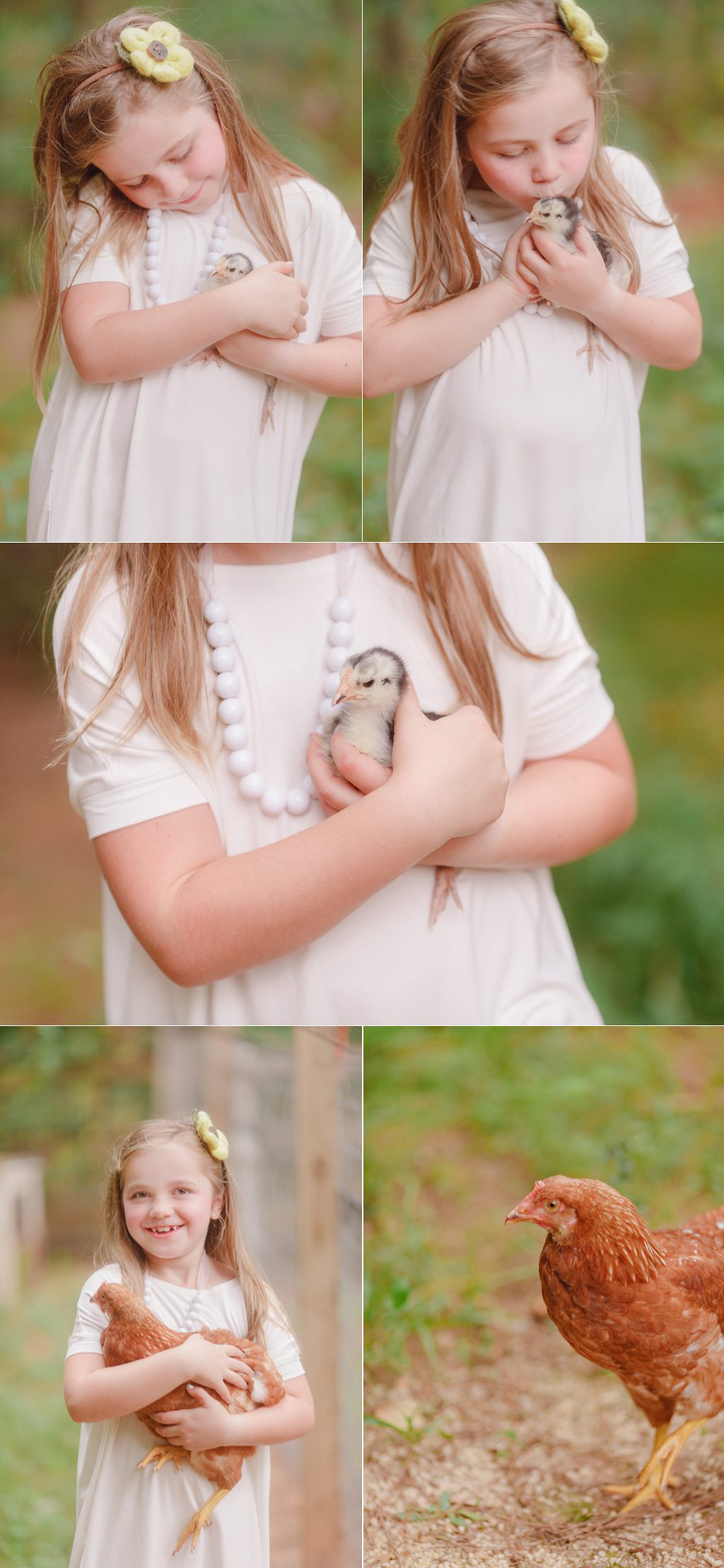 Portraits of a little girl with her chickens in Watkinsville, GA.