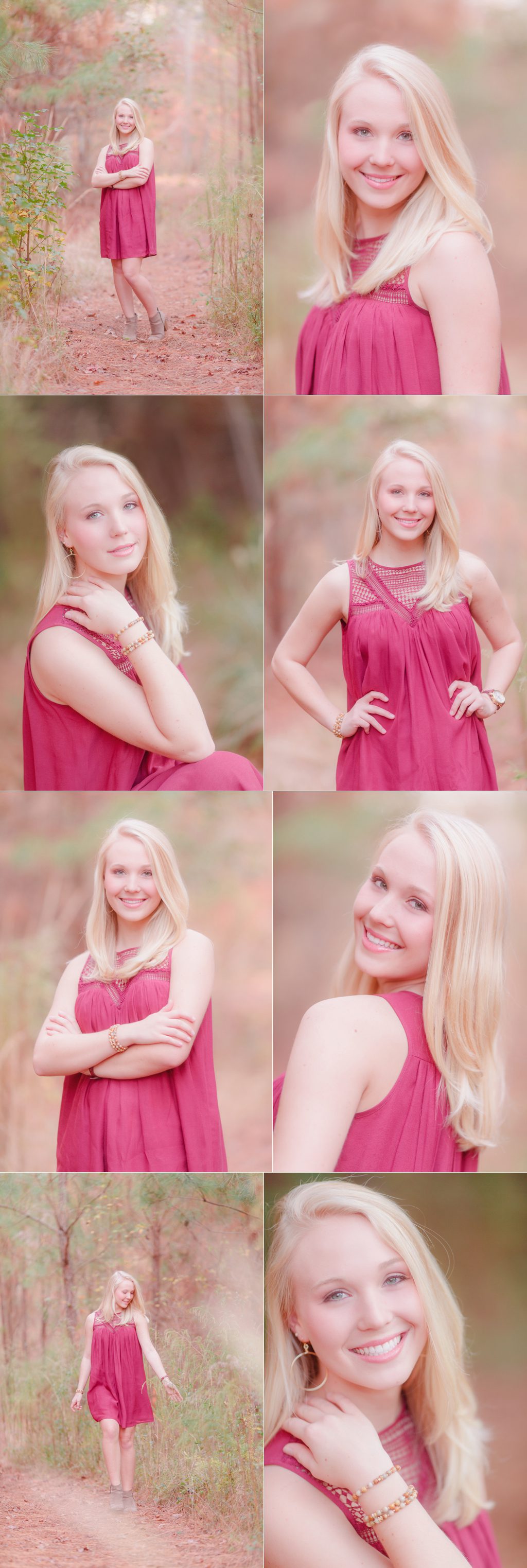 Oconee County High School senior pictures of a graduating girl in a wooded trail.