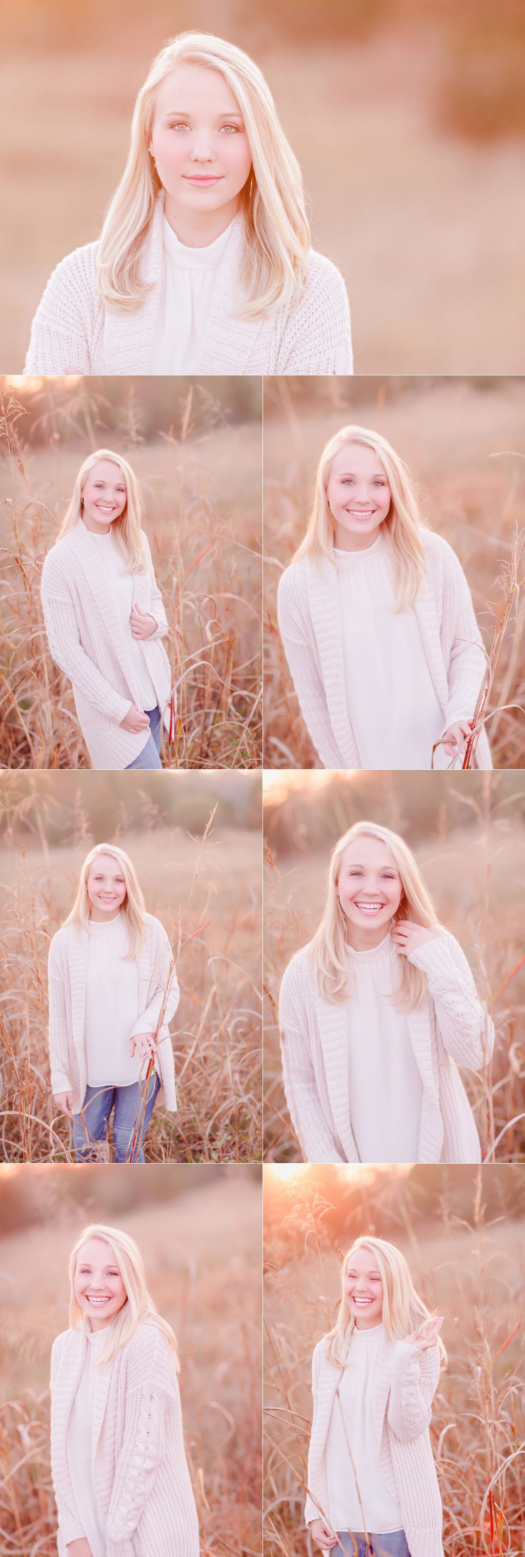 Graduation portraits of a senior girl from Oconee County High School in a Fall field.