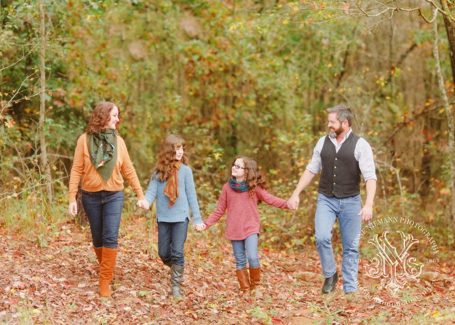 Autumn natural family portraits in the woods of Bishop, GA.