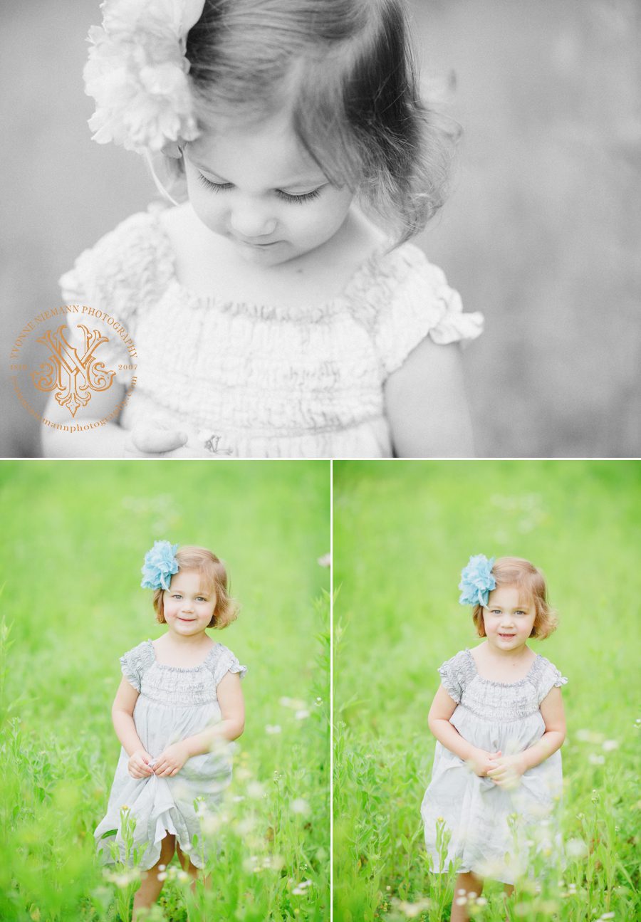child photography of little girl in a Spring field in Bishop, GA taken by Yvonne Niemann Photography.