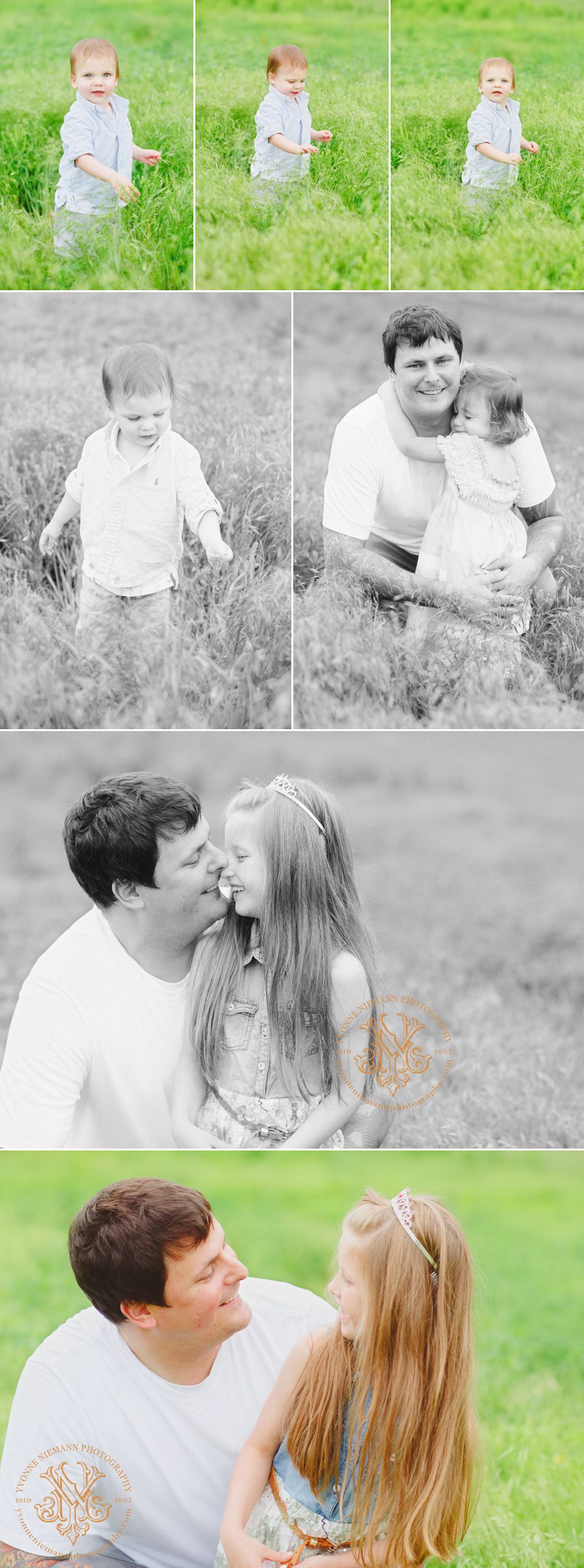 Photos of father with his children in a field in Oconee County, GA.