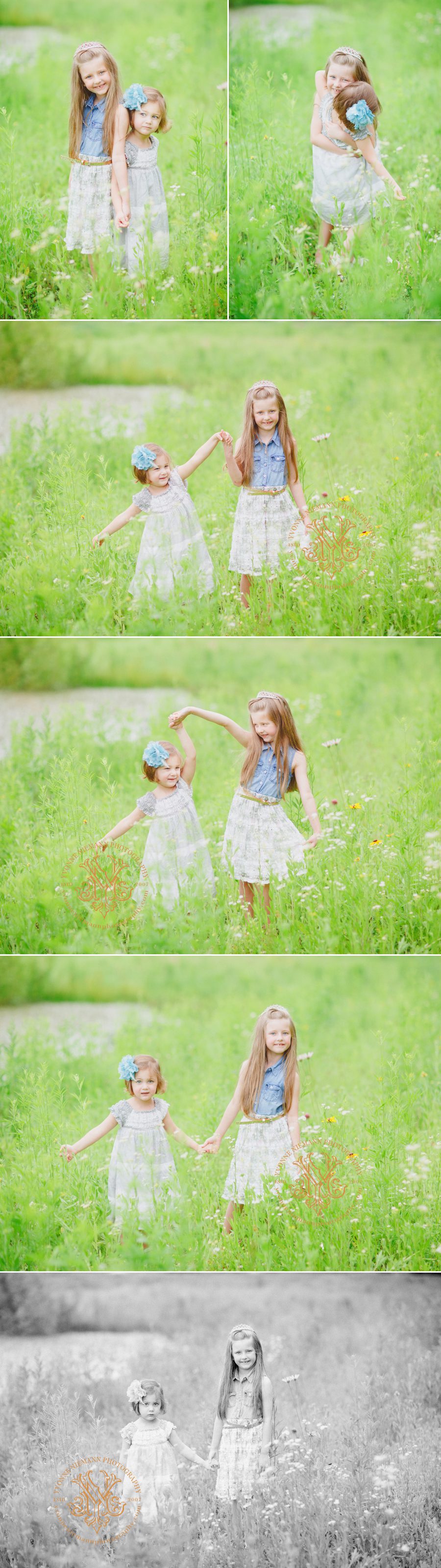 Fun photos of two sisters playing in a field in Athens, GA area.