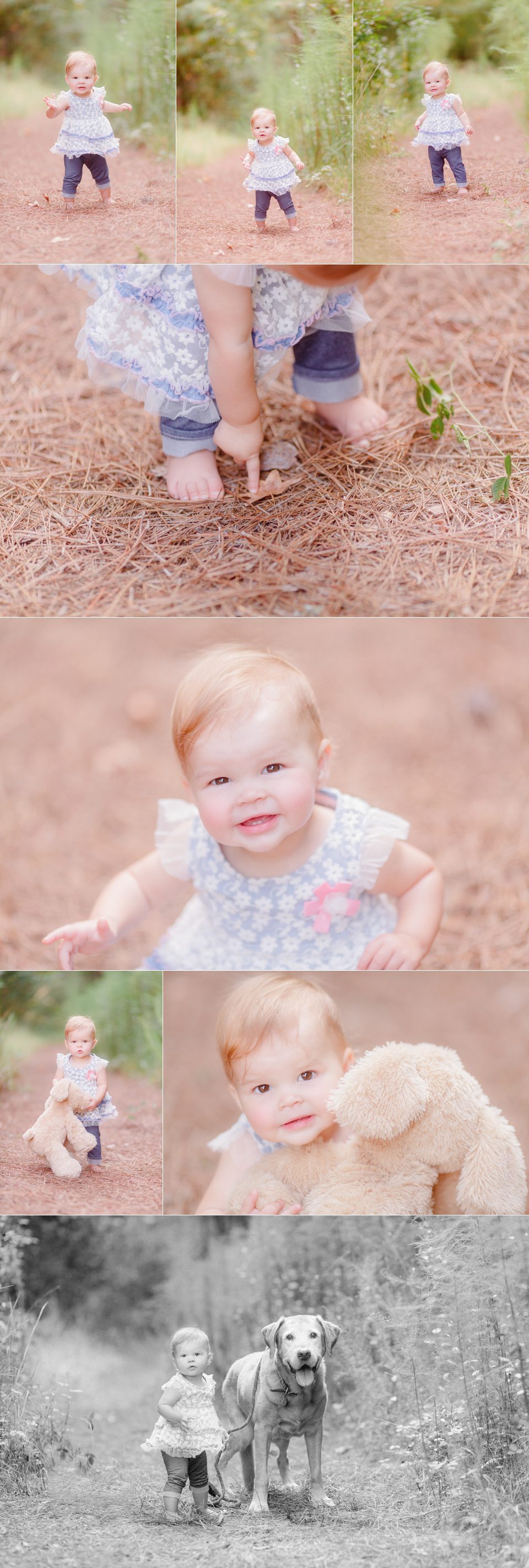 Baby photos of a one year old girl in the woods near Athens, GA.