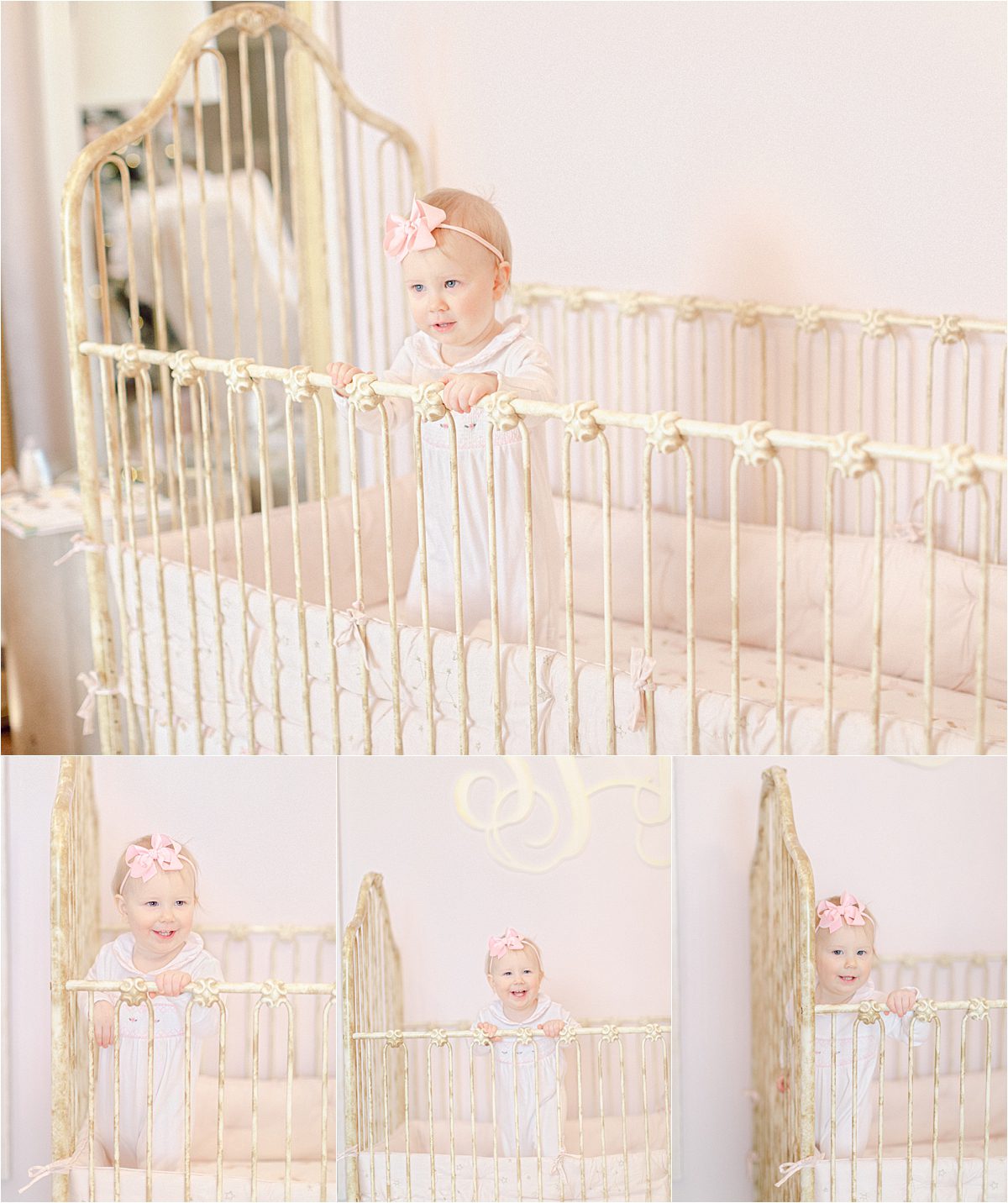 baby in crib for first birthday photoshoot Athens, GA