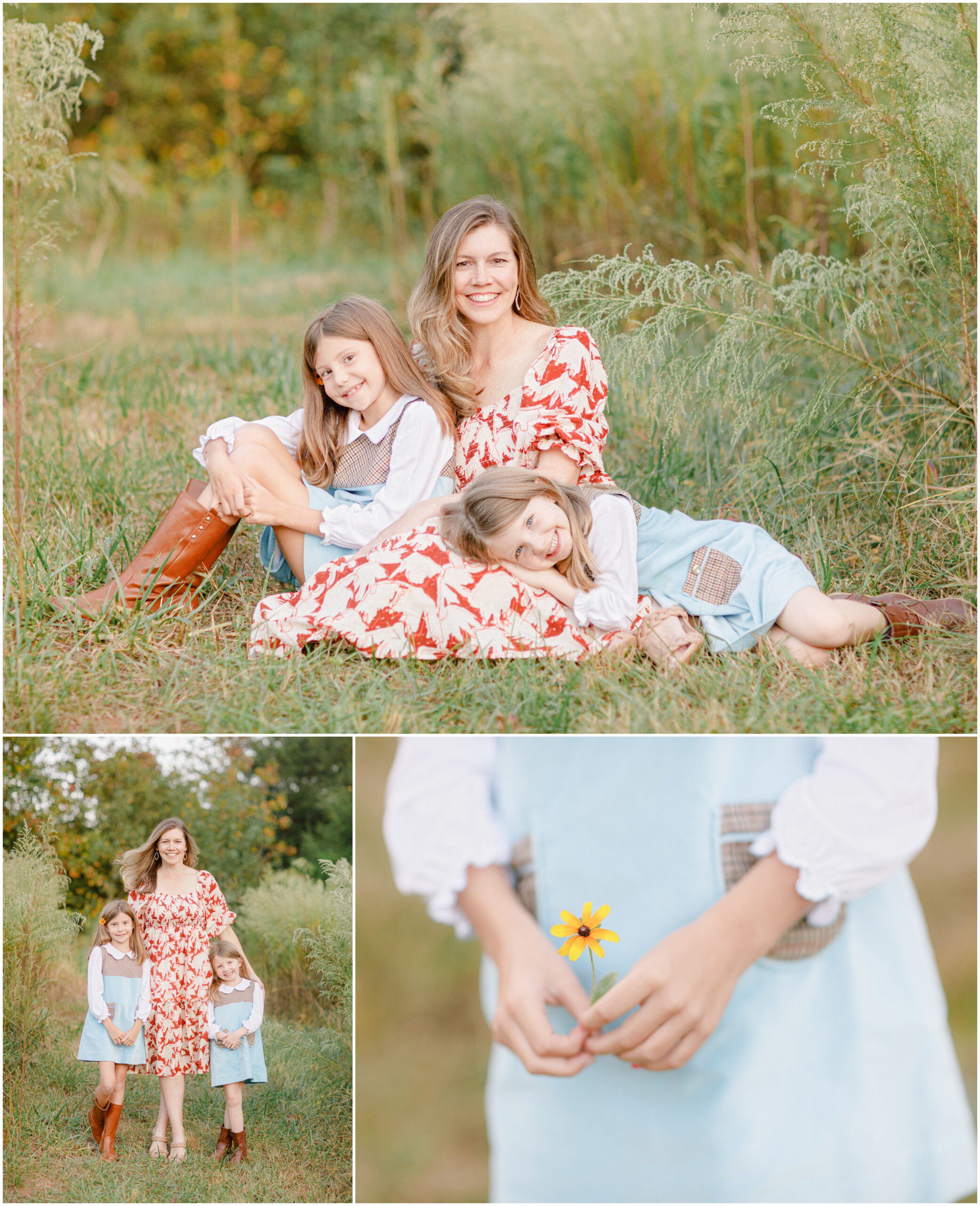 Mother and daughters in a field near Athens, GA for Family Photos Autumn 
