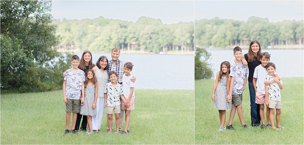 Extended family photography of grandparents with grandchildren at Lake Oconee.