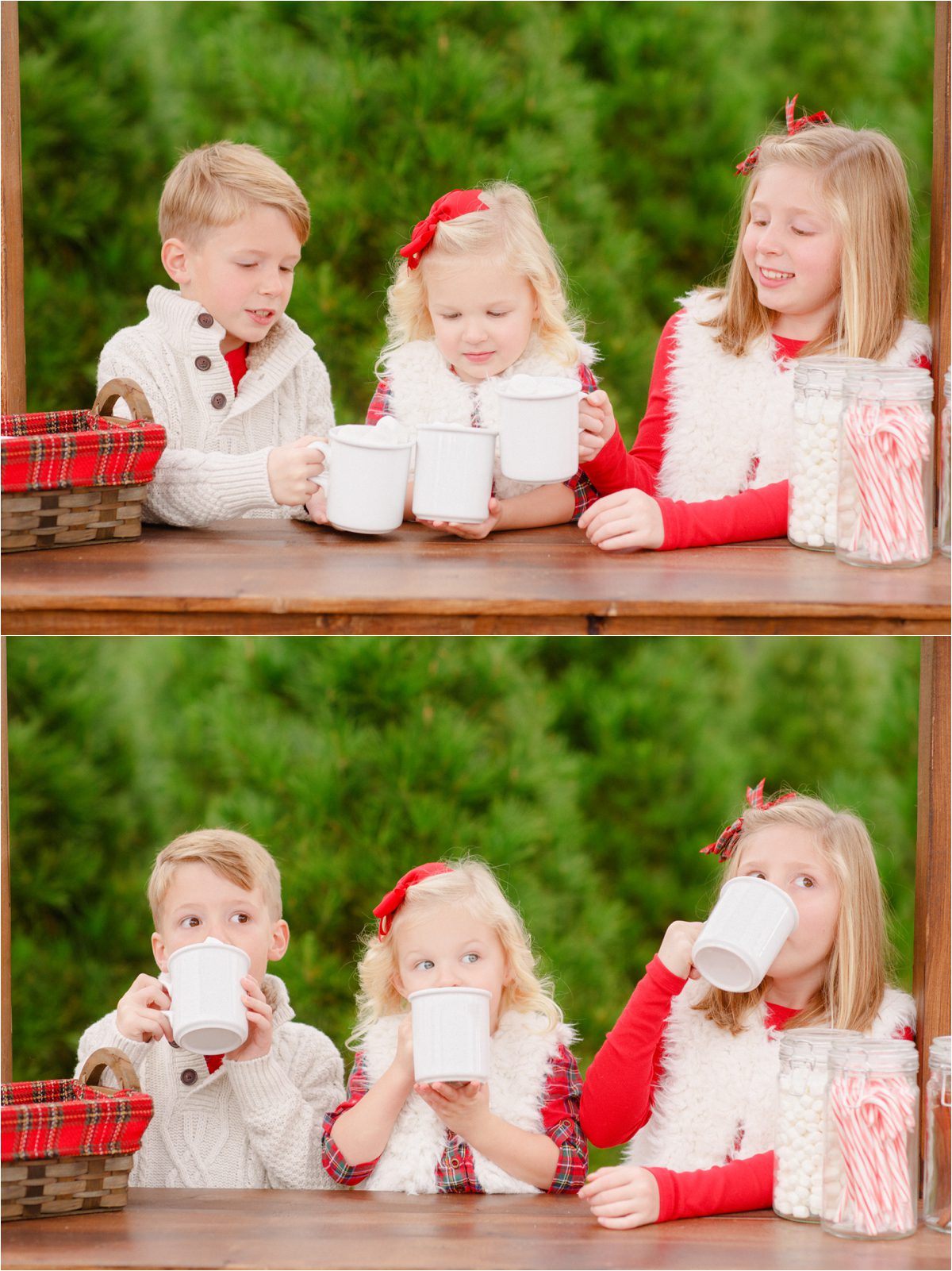 Best children's photos drinking hot chocolate at Christmas tree farm