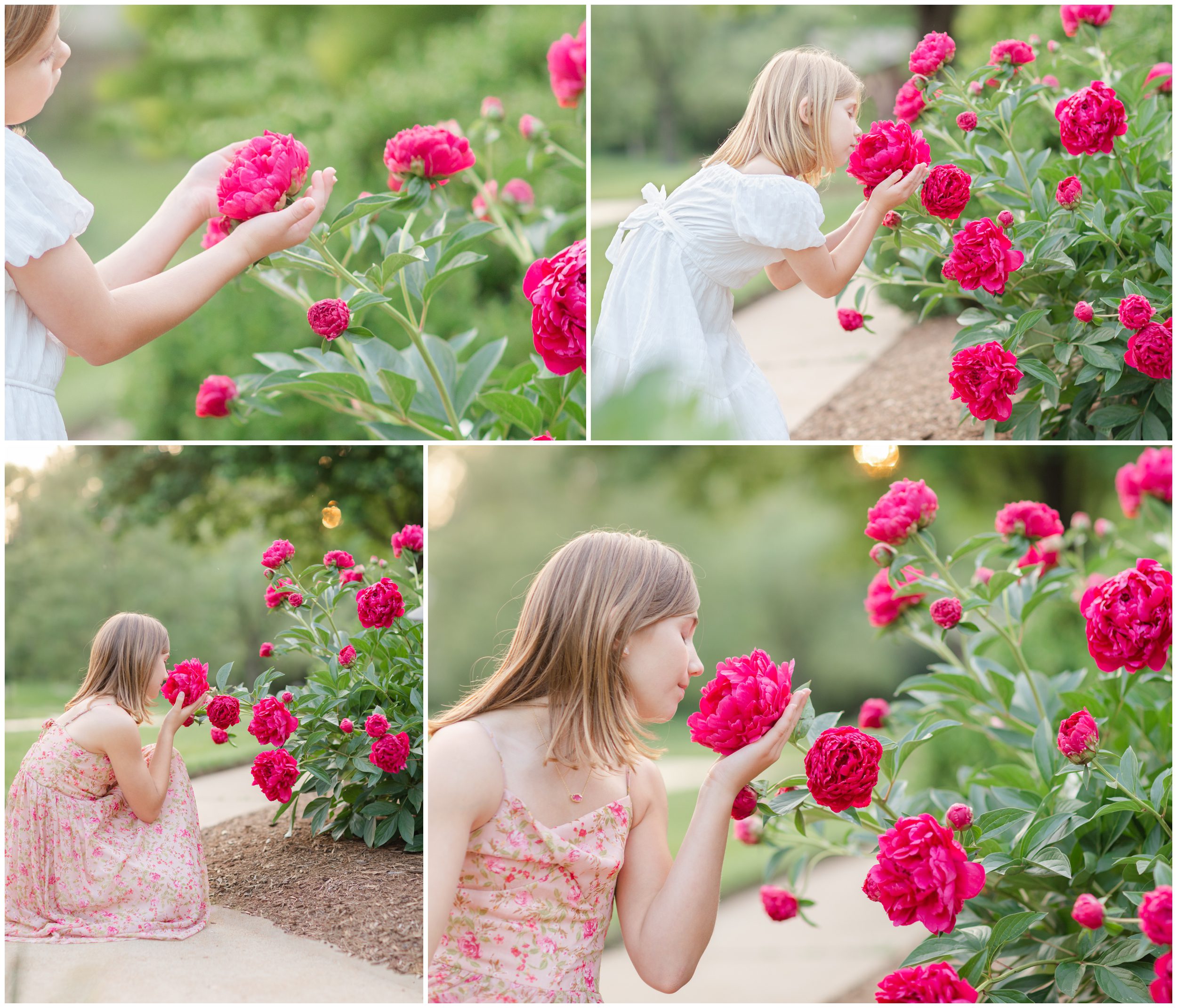 Spring St. Louis family photography with peonies at home