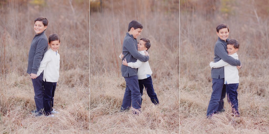 What to wear for sibling boy outdoor Winter photos in Watkinsville, GA.