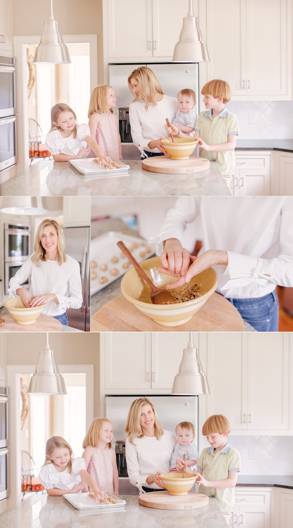 Lifestyle photos of a mom in Athens, GA making cookies in family kitchen.