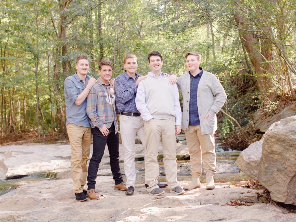 Athens, GA family photo session with five brothers at Ben Burton Park.