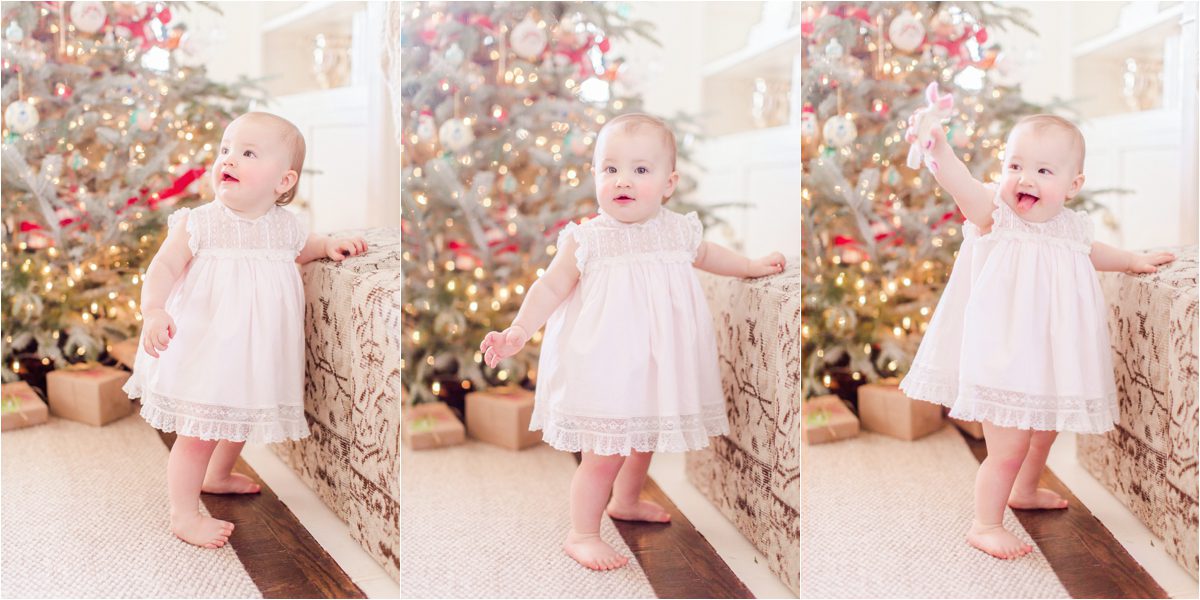 First birthday Christmas photoshoot with festive tree