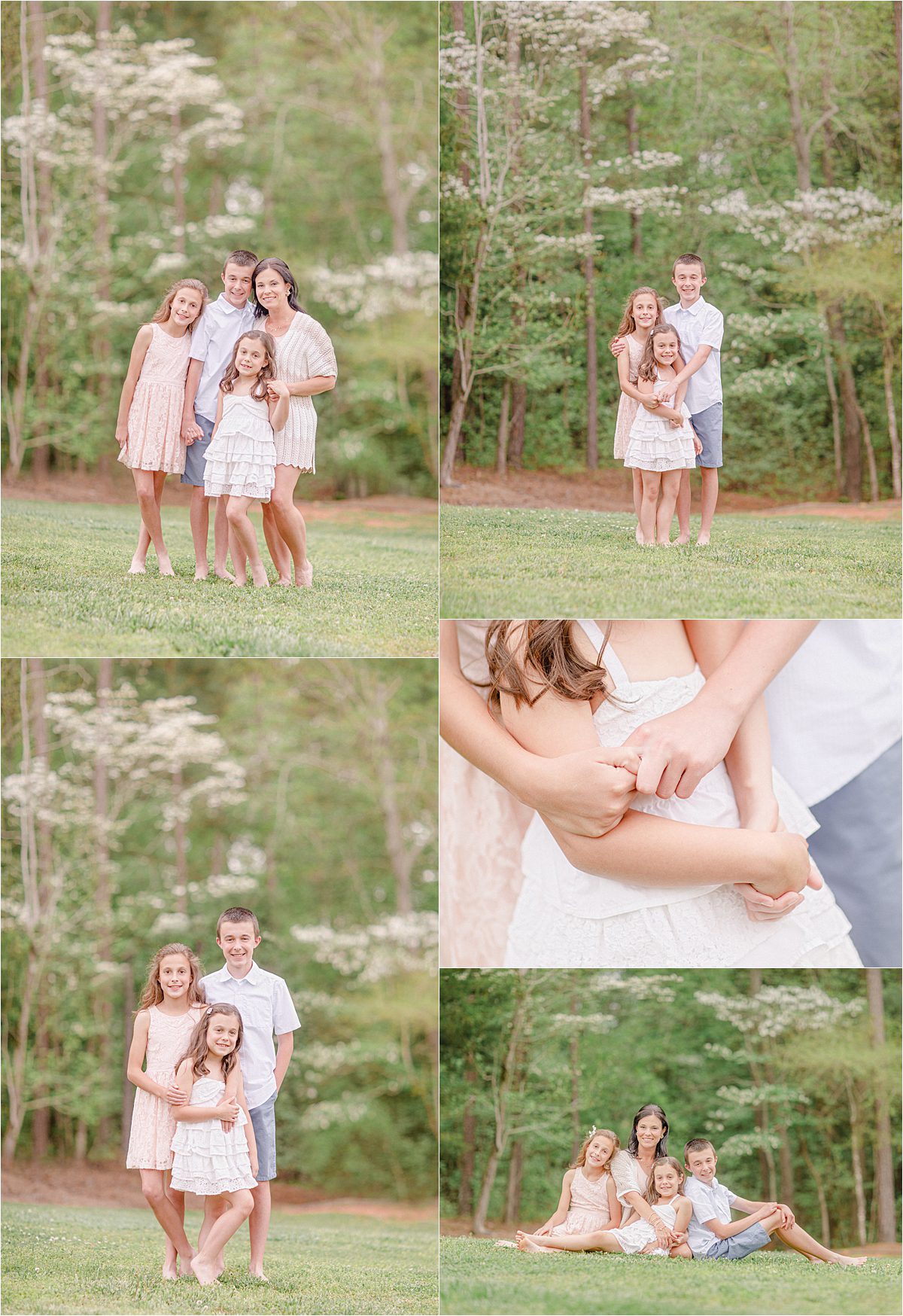 Family photos in Oconee County, GA with dogwood blooms.