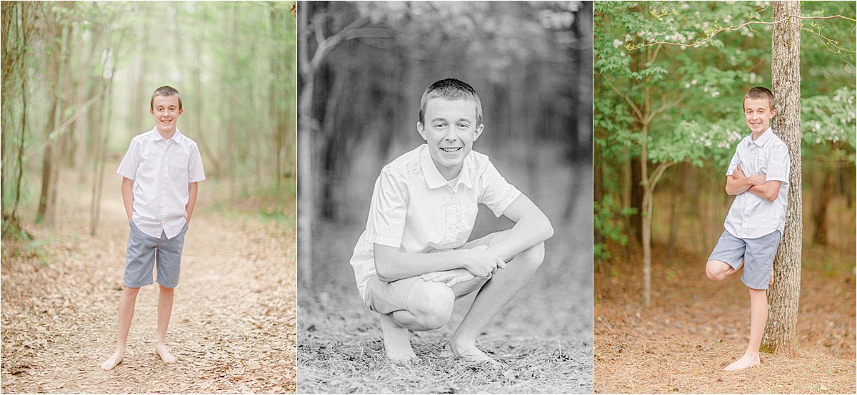 Teen boy in woods of Oconee County, GA in the Spring.