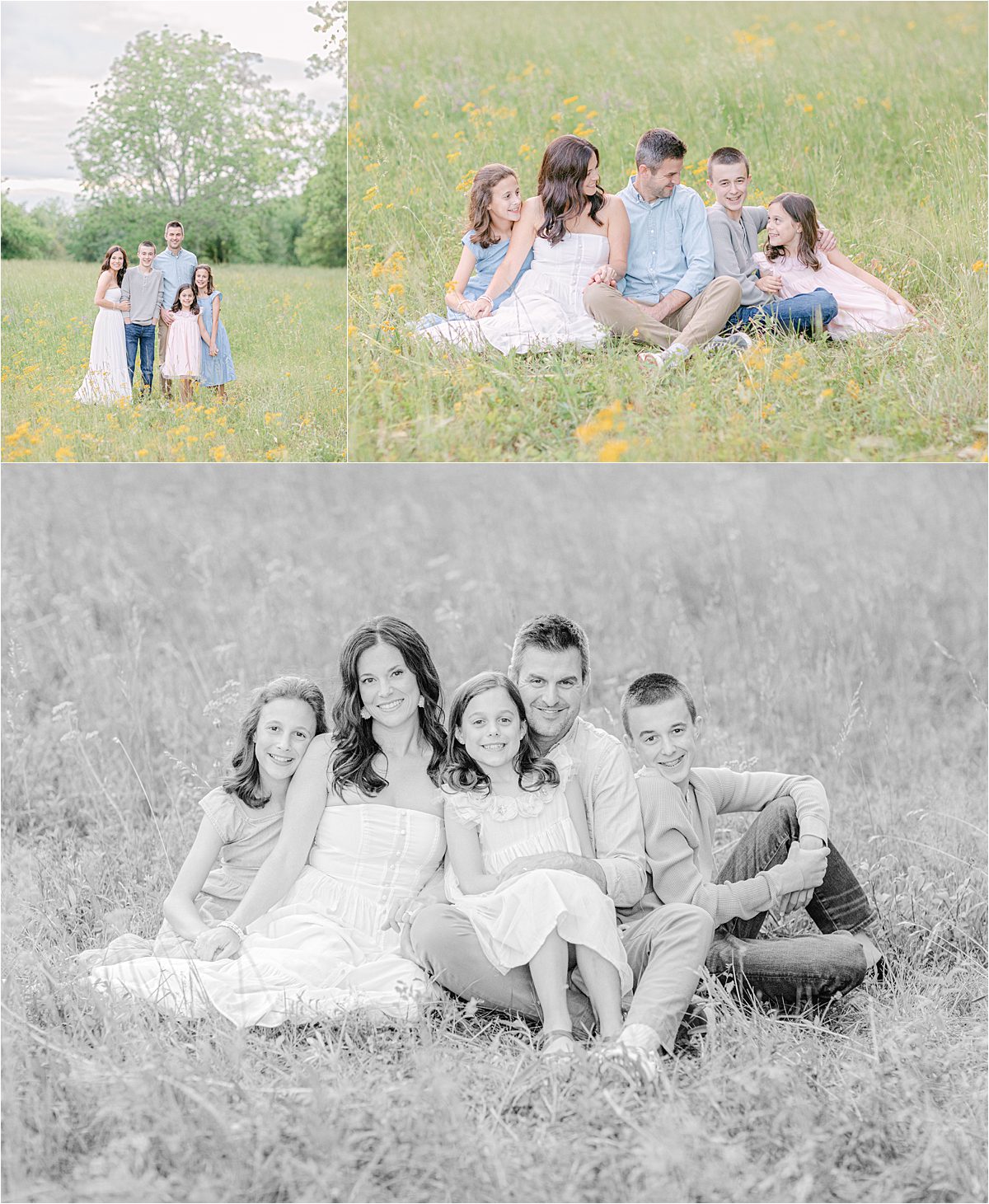Photos of a family in a Spring field of wild flowers in Watkinsville, GA.