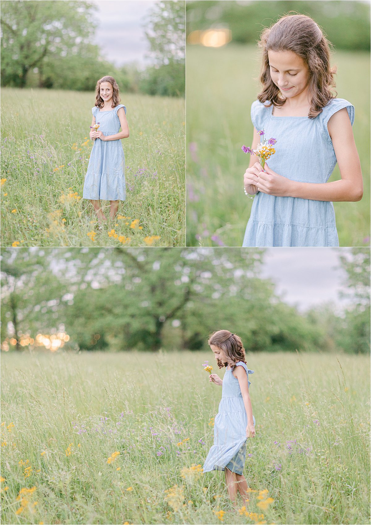 Tween girl photos in a field of flowers in Watkinsville, GA.