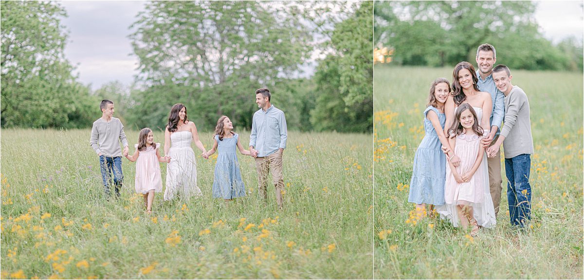family photos in a Spring field of wildflowers in Watkinsville, GA.