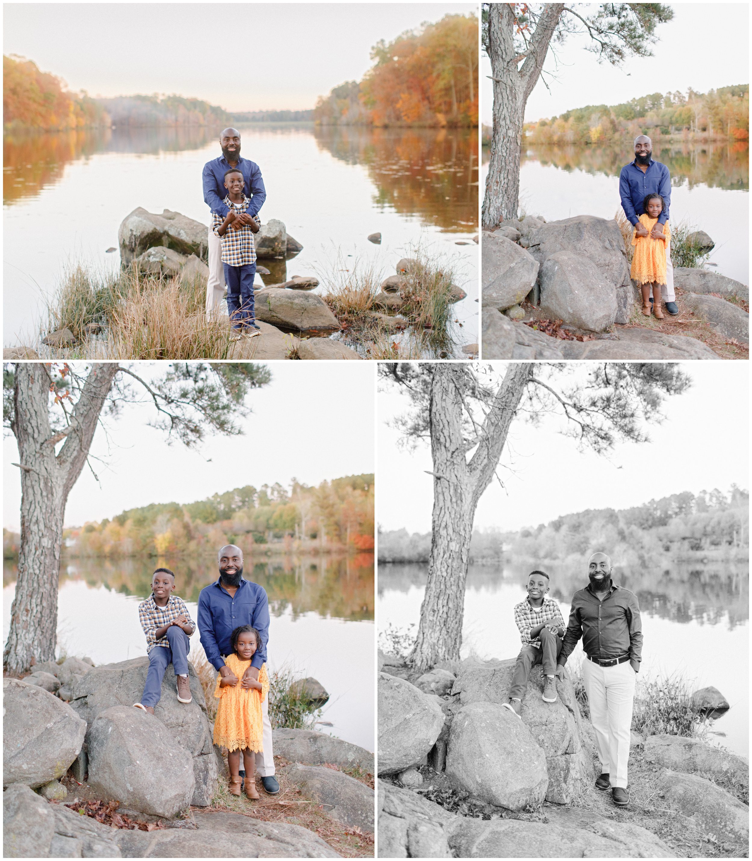 Fall family photoshoot at lake in Winder, GA