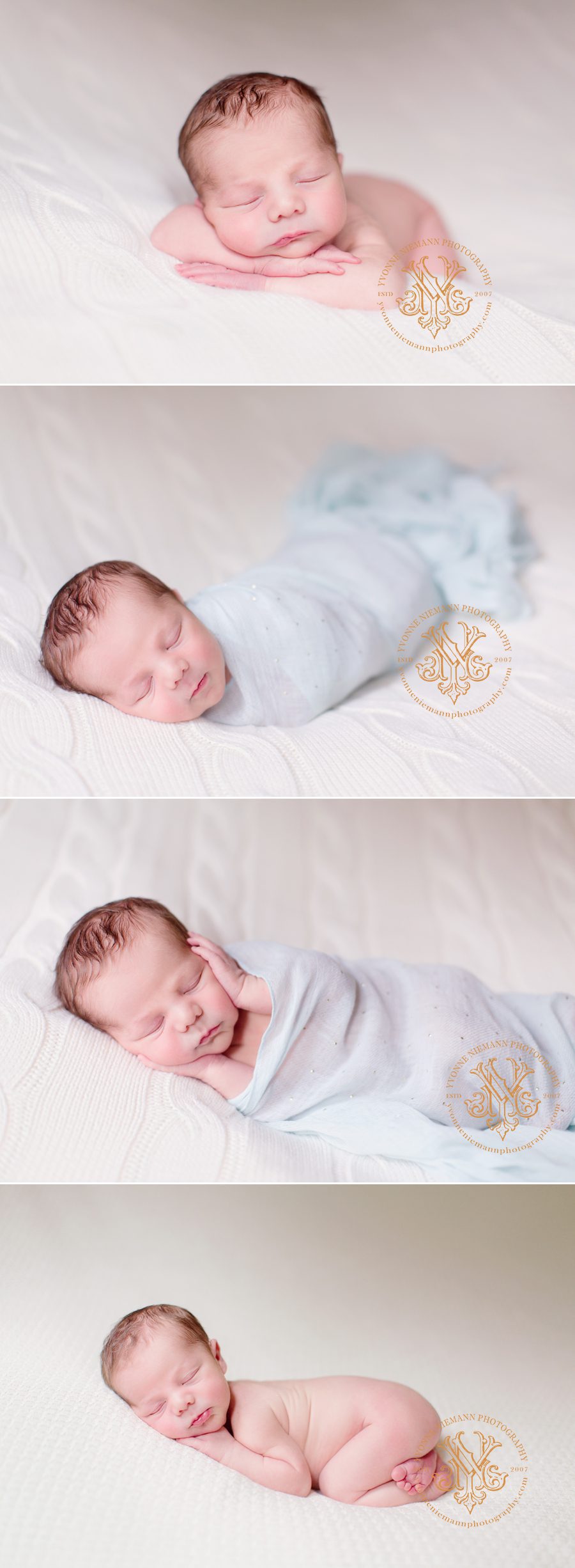 Sweet photos of a one week old infant boy.