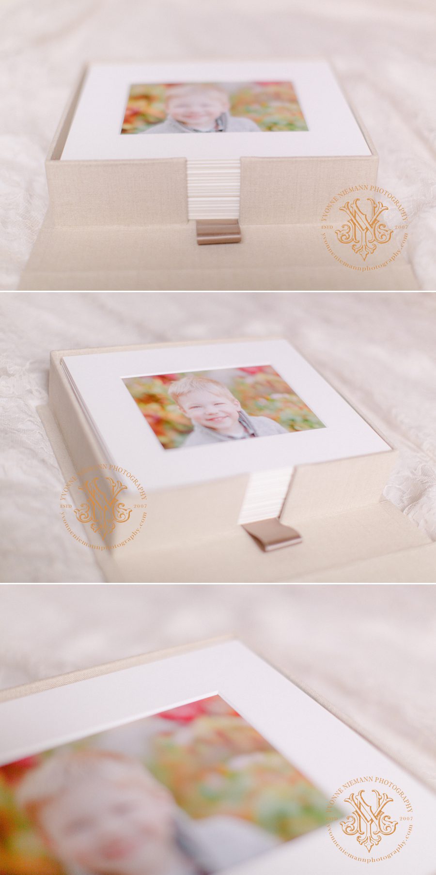 Matted children's photos in image box offered by Athens, GA child photographer, Yvonne Niemann.