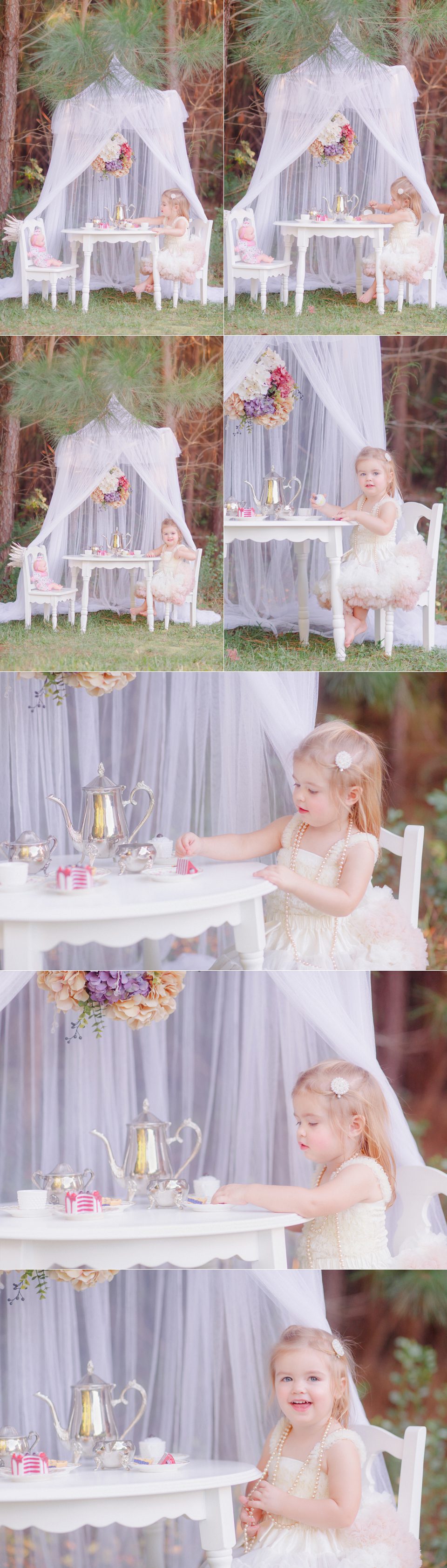 Professional child photography of a little girl having a tea party near Athens, GA.