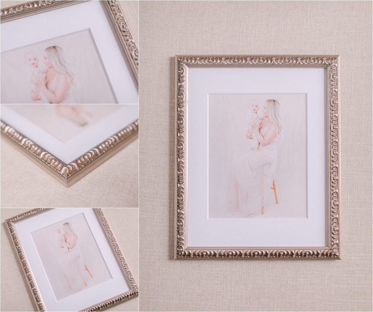Matted frame showcasing motherhood portrait from baby milestone session in Oconee County, GA