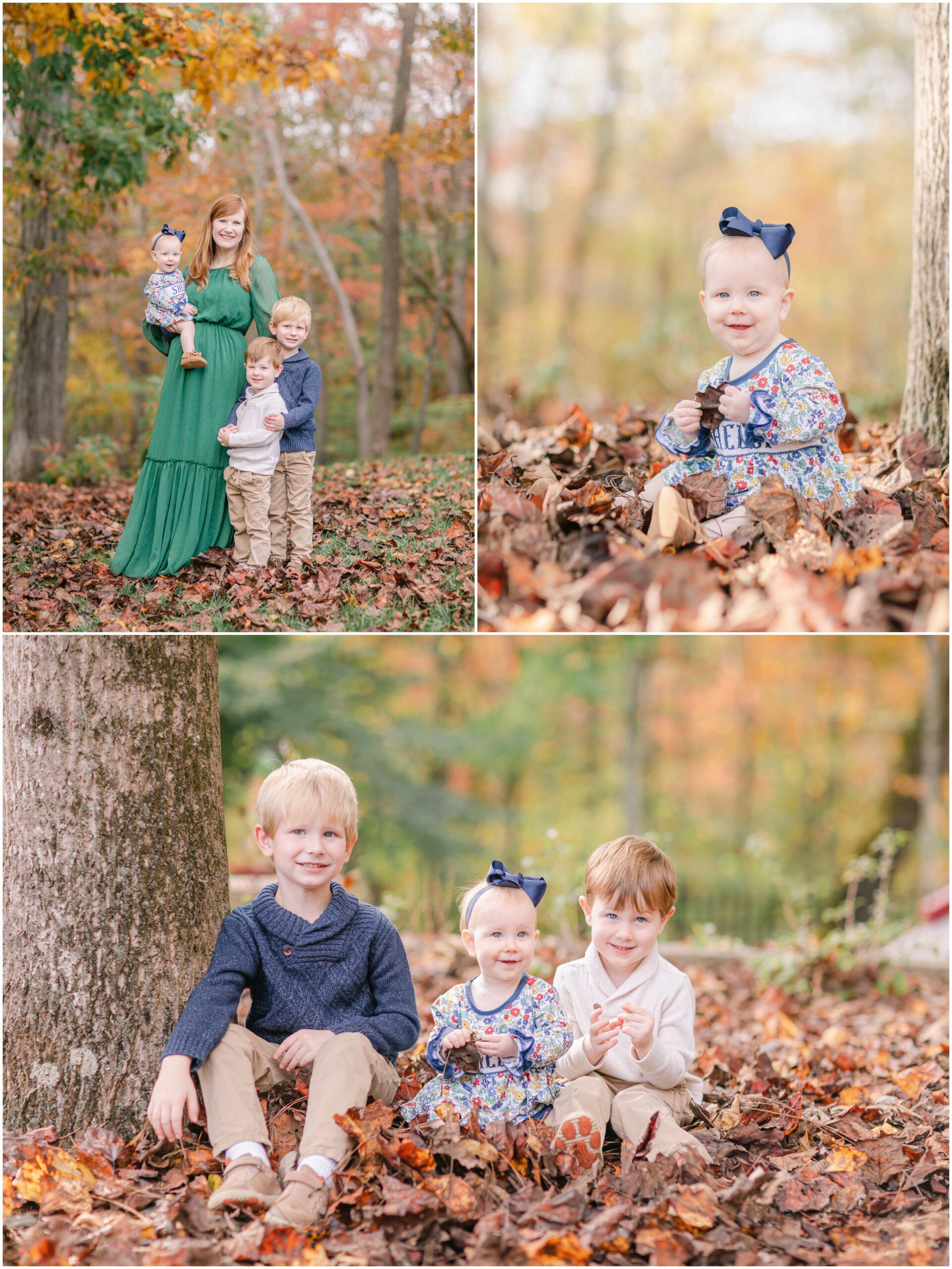 Fall children and family portraiture Knoxville in fallen leaves