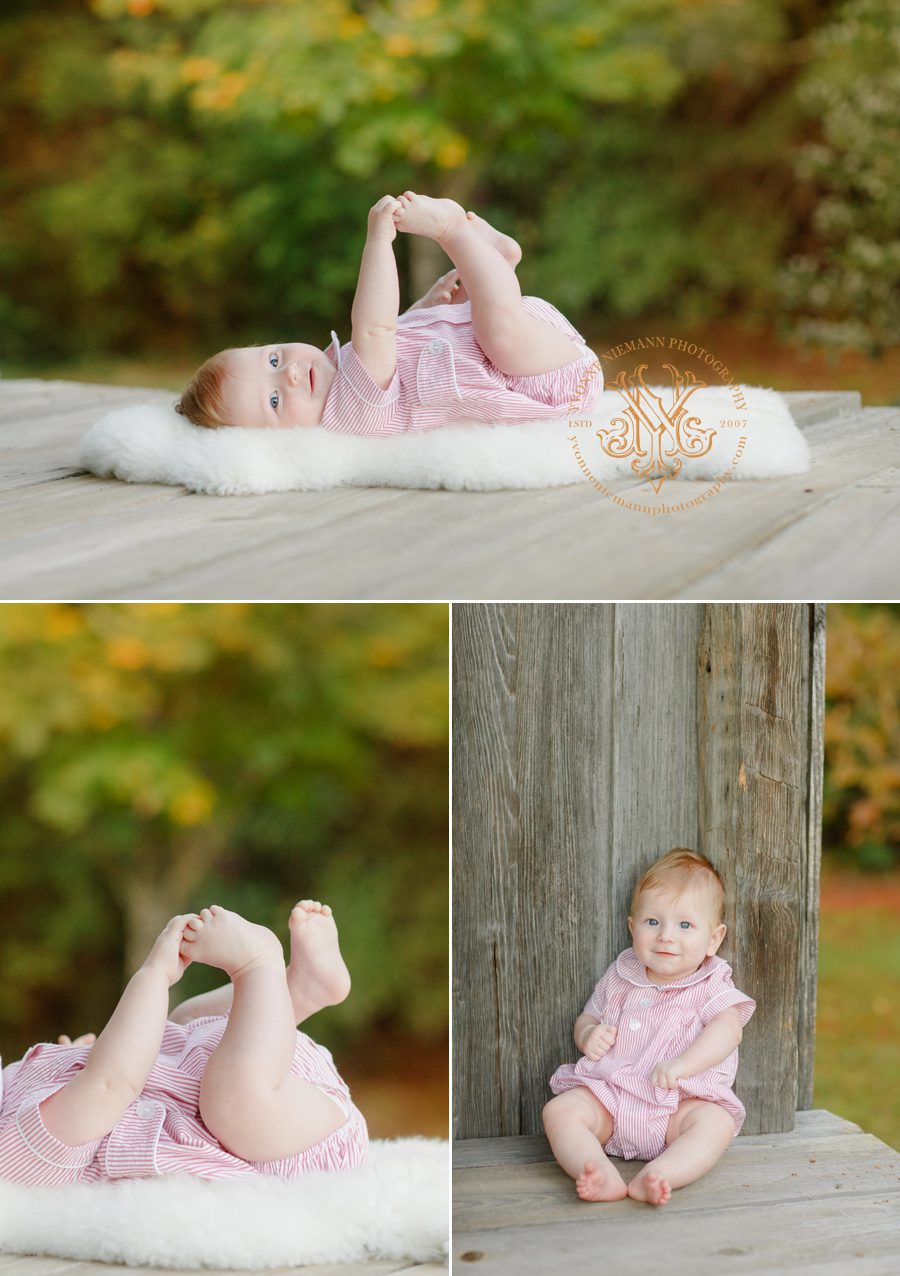 Photos of four month baby milestones in the Fall in Oconee County, GA.