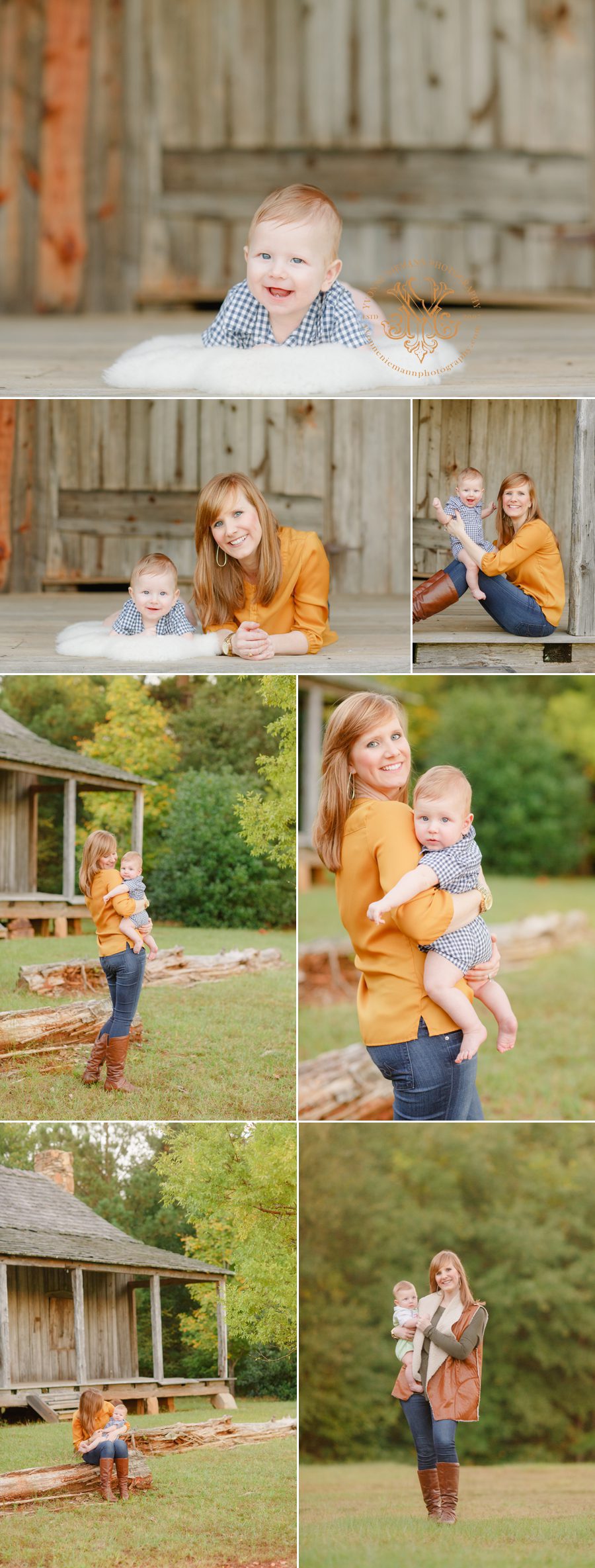 Fall portraits in Athens, GA area on a farm with mother and baby boy.