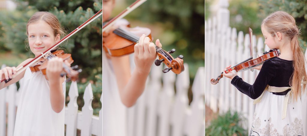 Professional portraits of two sisters playing their violins taken by Athens GA kids photographer, Yvonne Niemann Photography.