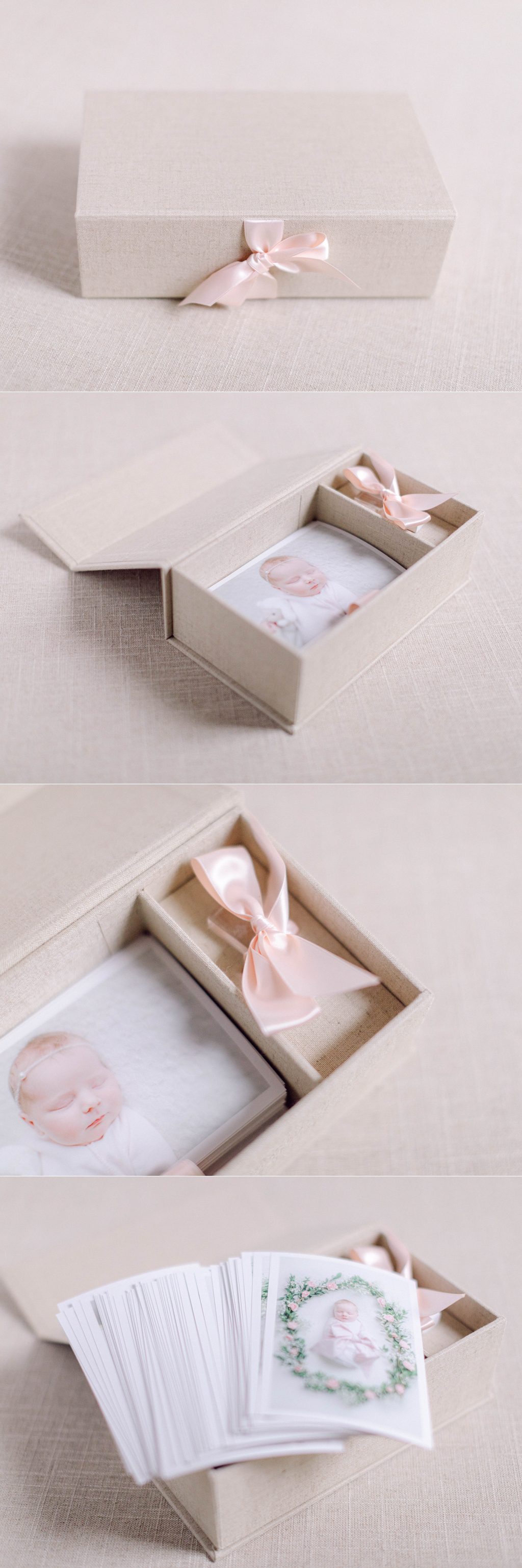 Product photography of a newborn photo product, the portrait box, offered by Athens, GA photographers.