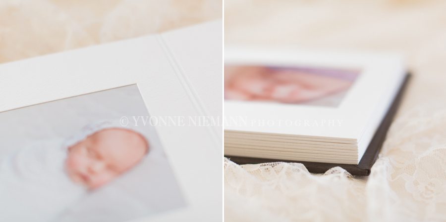 Detailed product shots of matted album pages