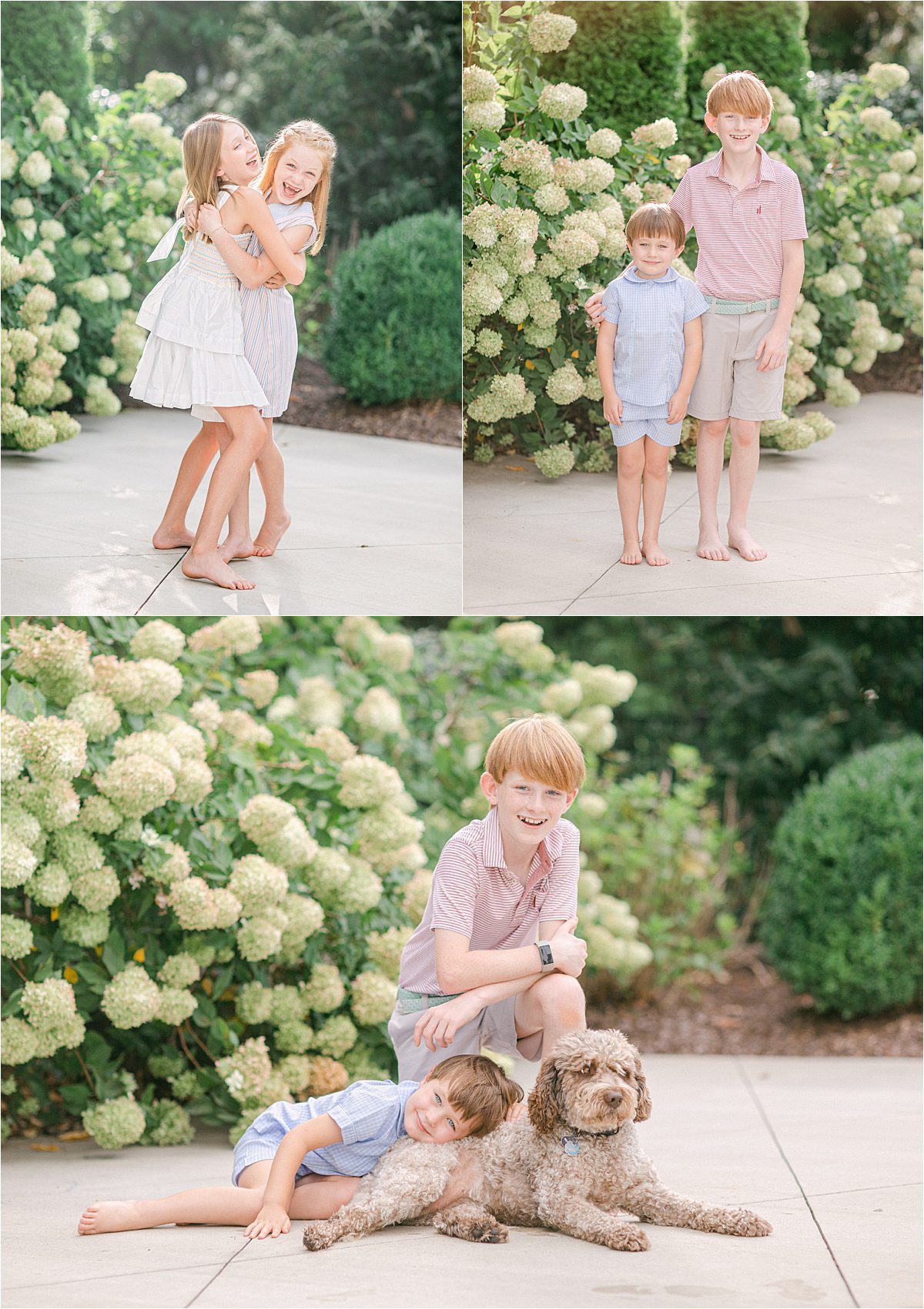 Fun sibling outdoor family photo shoot in Athens, GA with dog