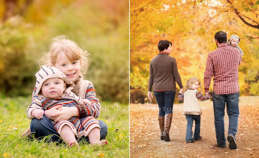 Authentic family photos taken in the Fall surrounded by beautiful colors taken by Athens, GA family photographer, Yvonne Niemann Photography.