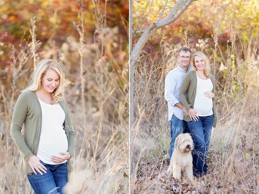 Beautiful maternity photography with couple with their dog taken by Bishop, GA photographer, Yvonne Niemann Photography.