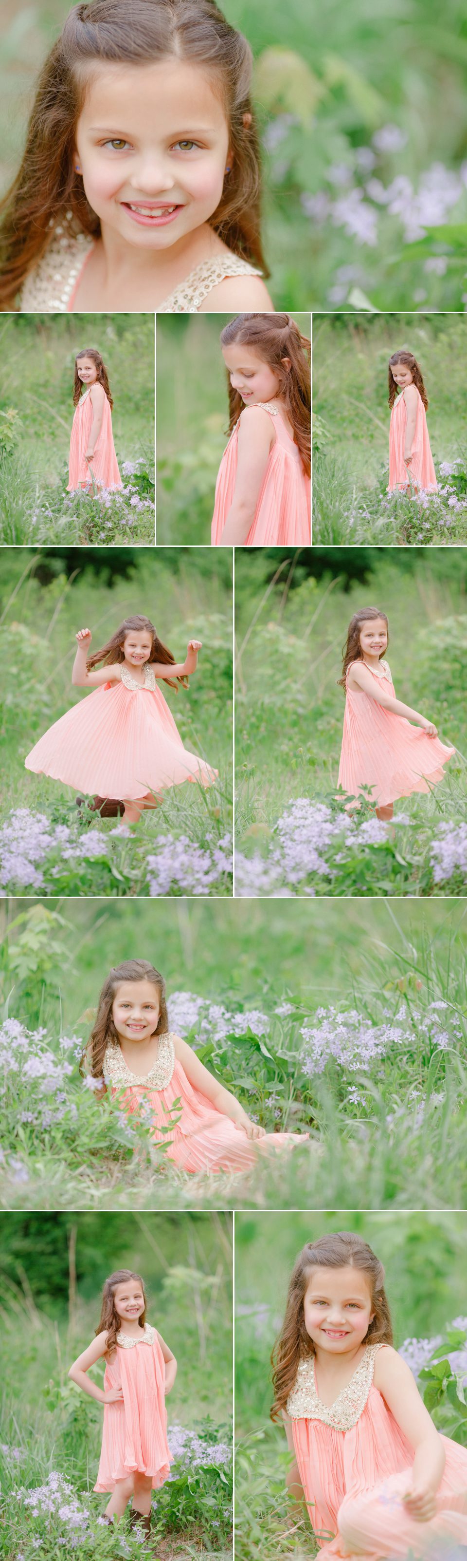 Photos of a tween girl in field of purple flowers taken by kids photographer based out of Athens GA.
