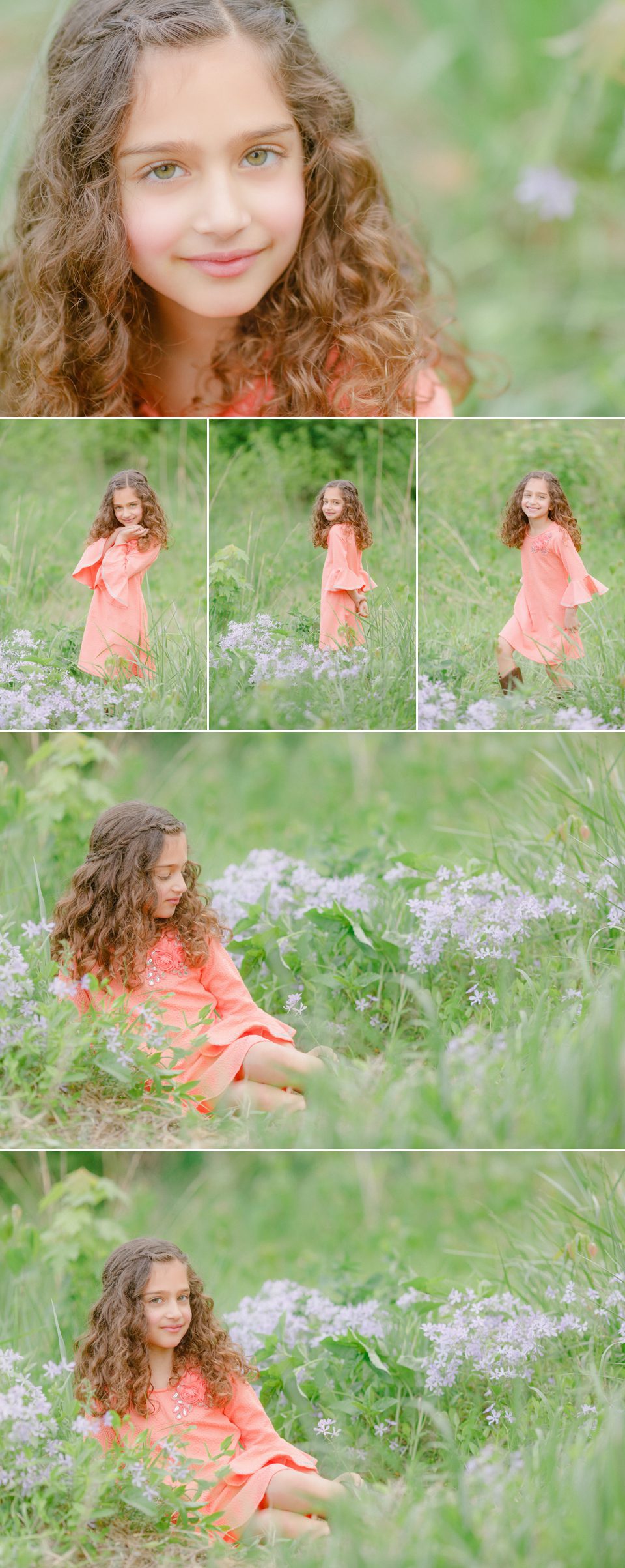 Professional photo portraits of a tween girl in a field of purple flowers by Athens GA photographer.