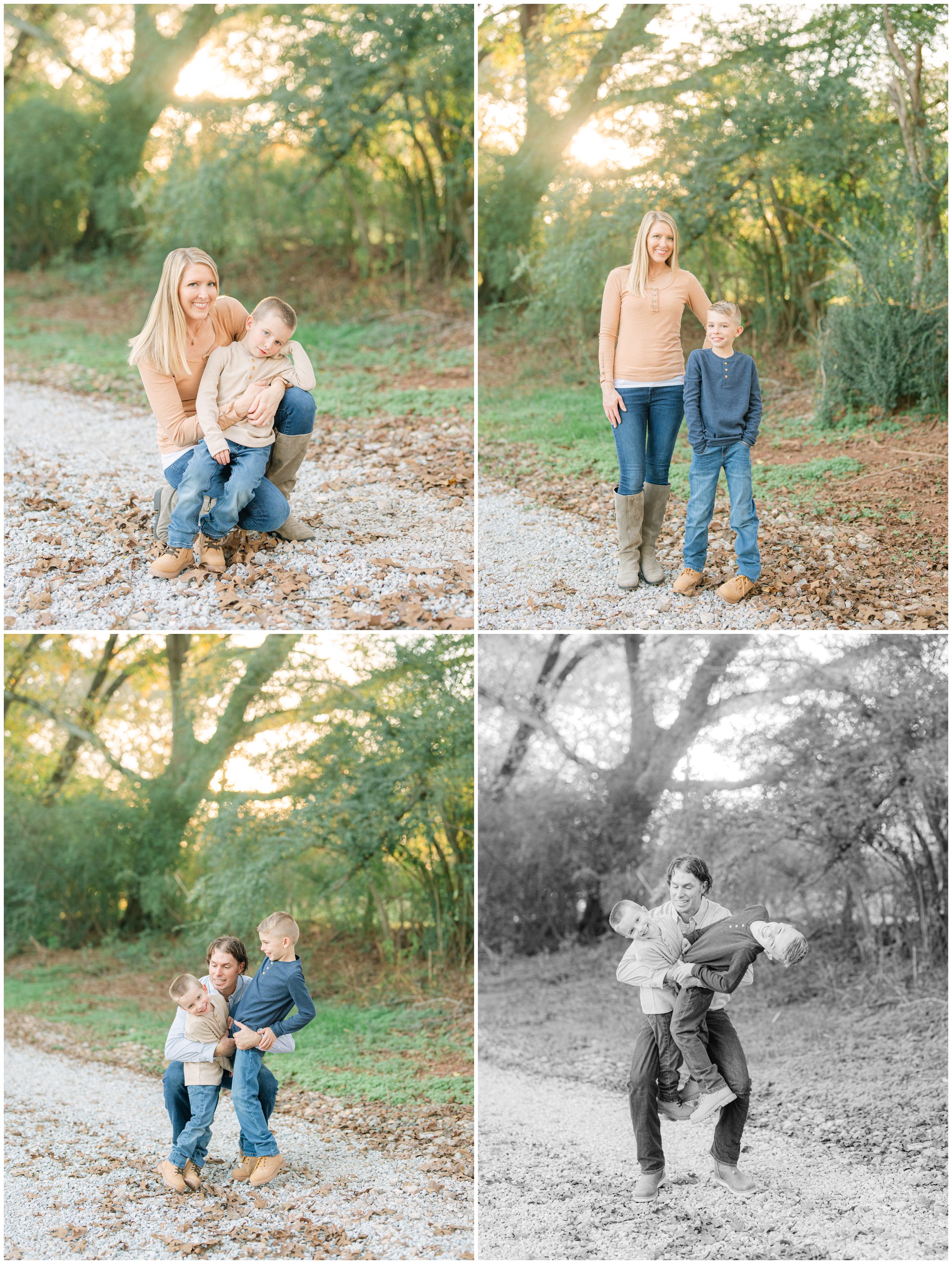 Sweet portraits of a mother and her sons, along with a father playing with his boys during a fall family photography session in Oconee County.