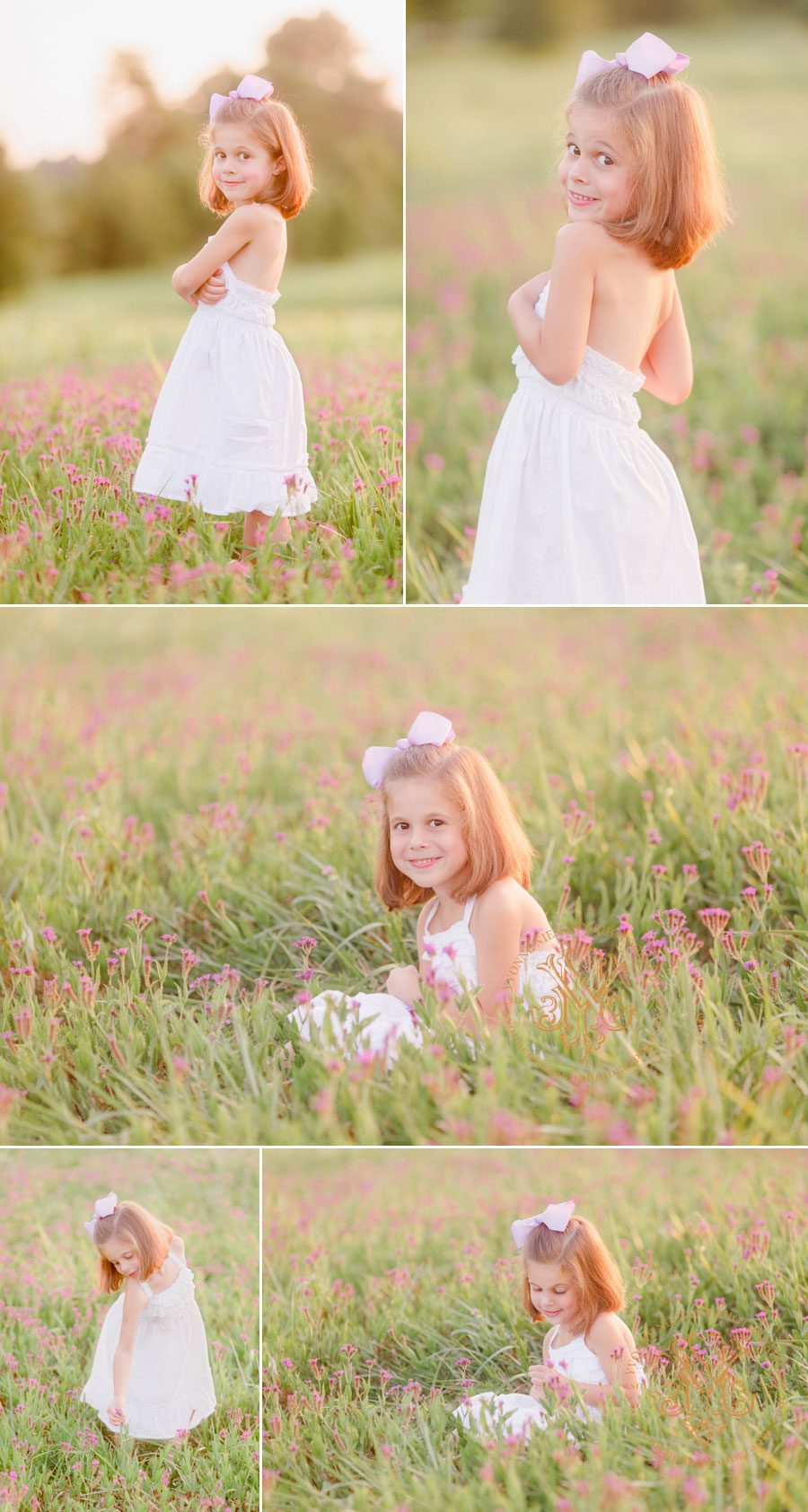 Photos of a child playing in a field of purple flowers near Athens, GA.